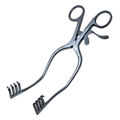 DErrico-Adson Cerebellum Retractor 7 3/8" (18.7cm), Slightly Angled, 4 x 4 Sharp Prongs. Heavier than Standard Adson Retractor. 